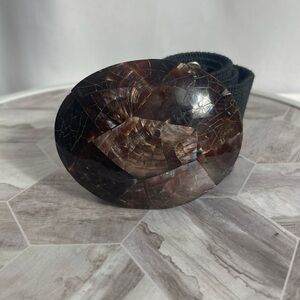 Vintage Sommai Tropical Shell World Mosaic Buckle Stretch Belt Black 2” Wide